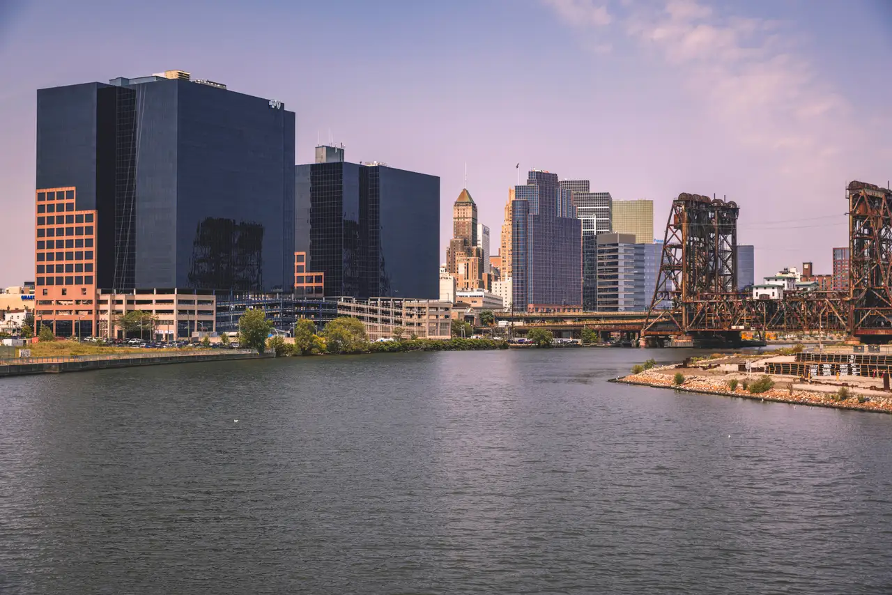 Fine-art photograph, “Newark Skyline and Dock Bridge Across the Passaic River - RFIV0237.JPG,” from the New Jersey collection.