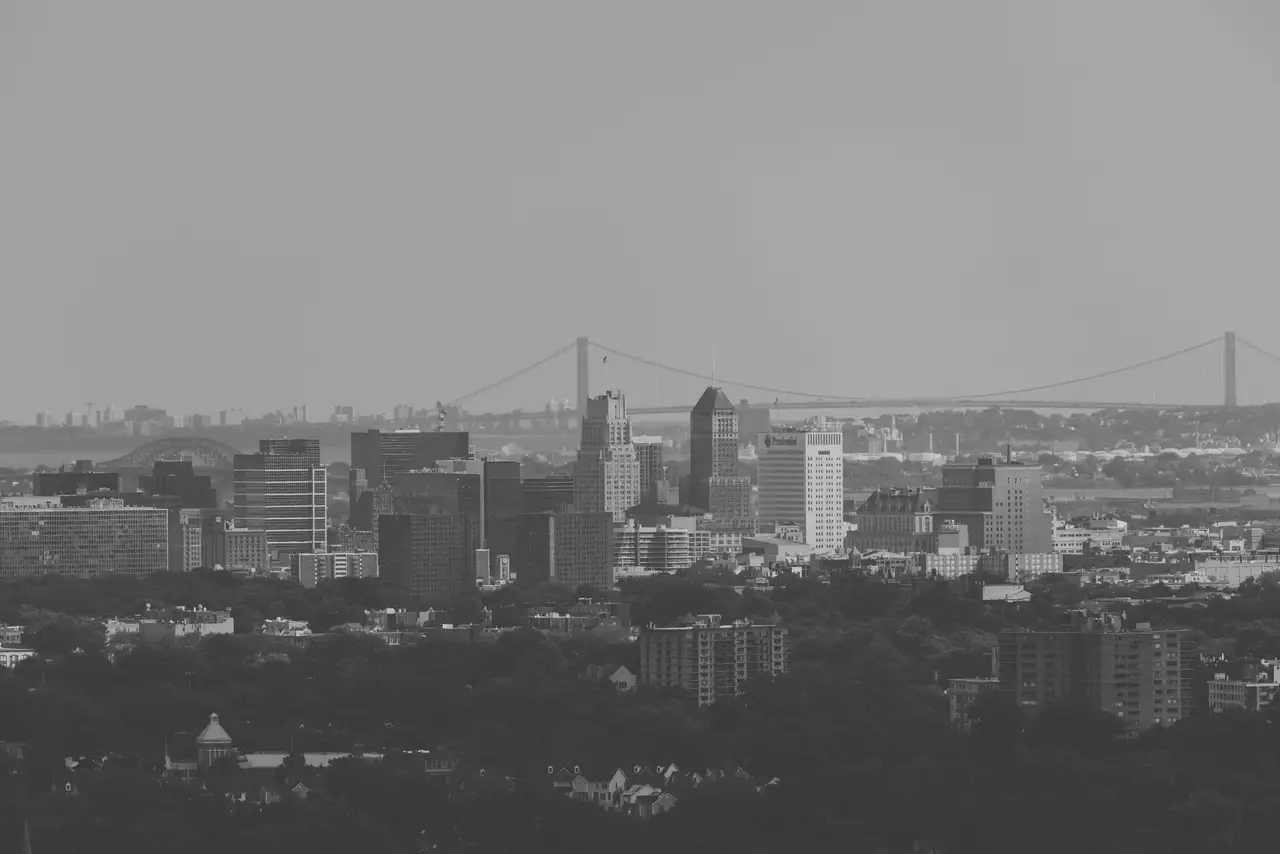 Fine-art photograph, “Newark Skyline and Dock Bridge in Black and White - RFIV5503.JPG,” from the New Jersey collection.