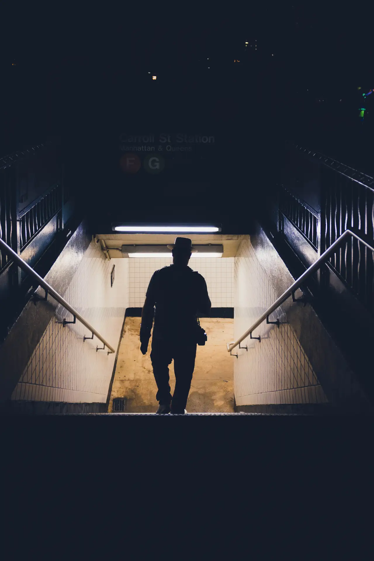 Fine-art photograph, “New York Subway Stairwell Silhouette - _FIV3767.JPG,” from the New York City collection.