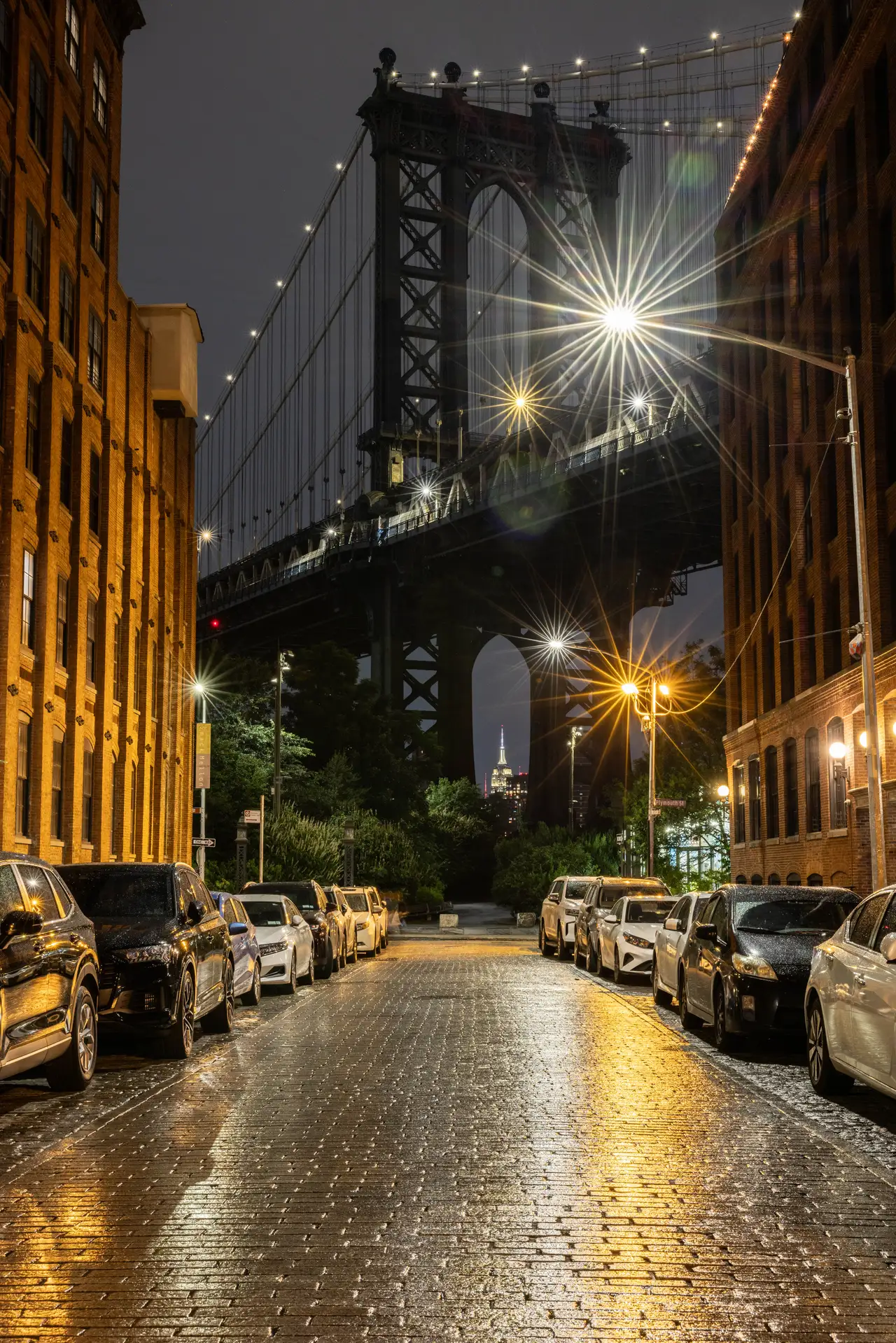 Fine-art photograph, “Manhattan Bridge Arch Above Brooklyn Street - _FIV4512.JPG,” from the New York City collection.