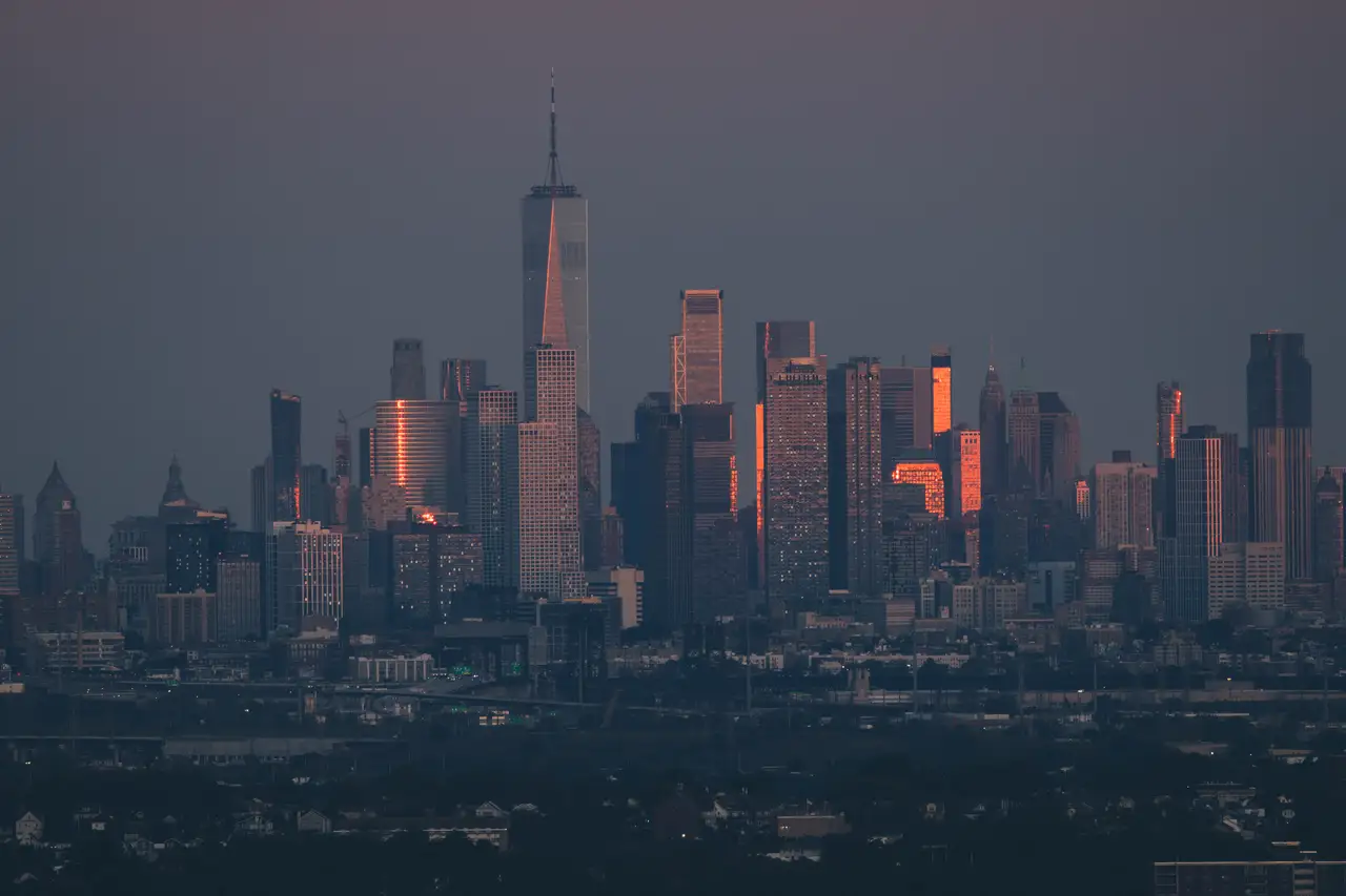 Fine-art photograph, “Lower Manhattan in Evening Light from New Jersey - _FIV8229.JPG,” from the New York City collection.