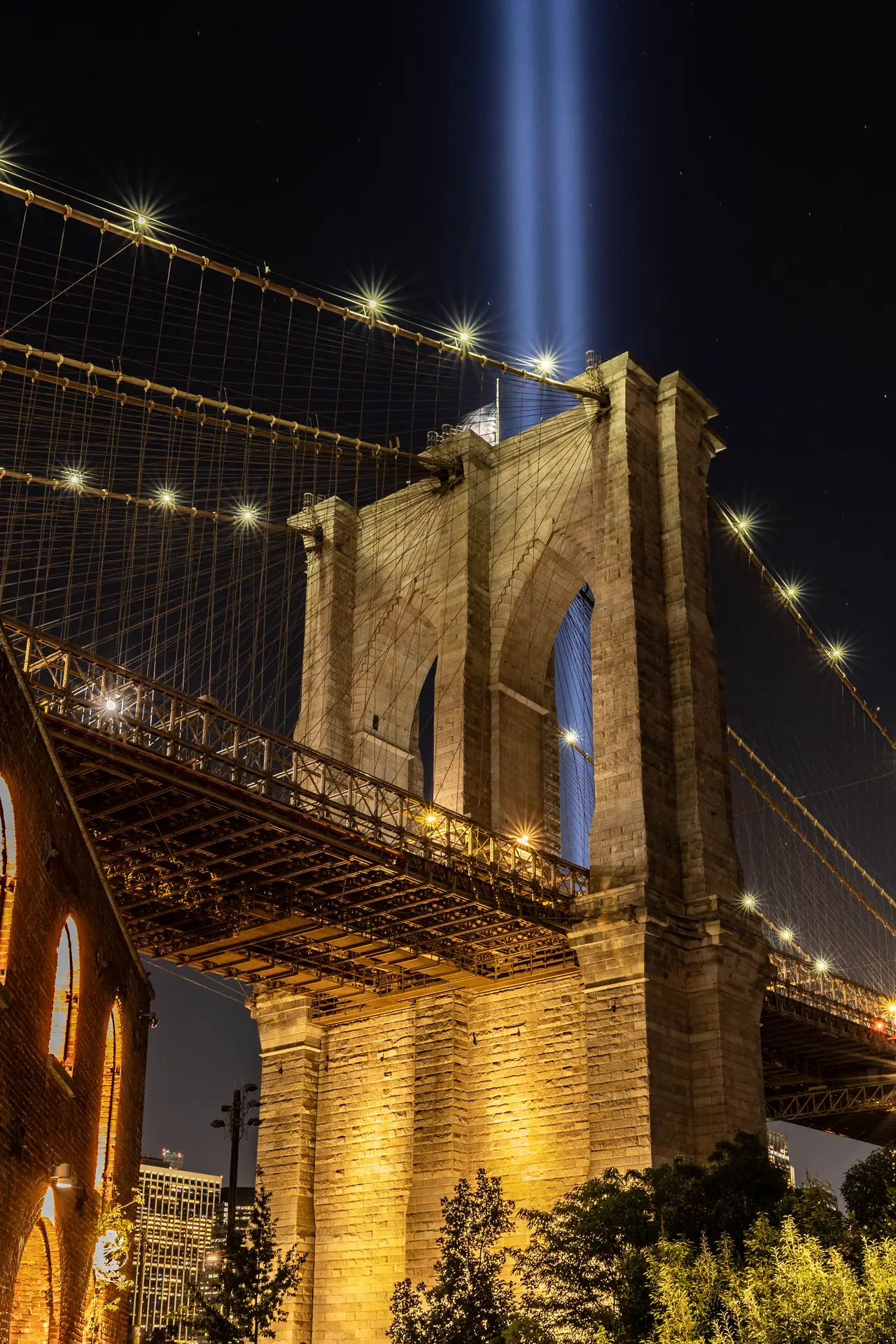 Fine-art photograph, “Brooklyn Bridge Tower at Night - _FIV8418.JPG,” from the New York City collection.