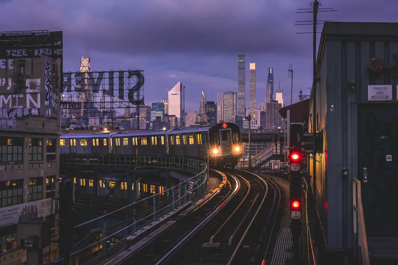 Fine-art photograph, “New York Subway Tracks and Midtown Skyline - _FIV8620.JPG,” from the New York City collection.