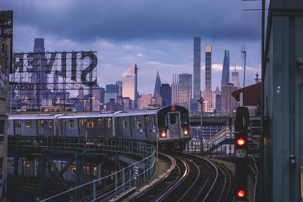 Fine-art photograph, “Red Towers in First Light - _FIV9087.JPG,” from the New York City collection.