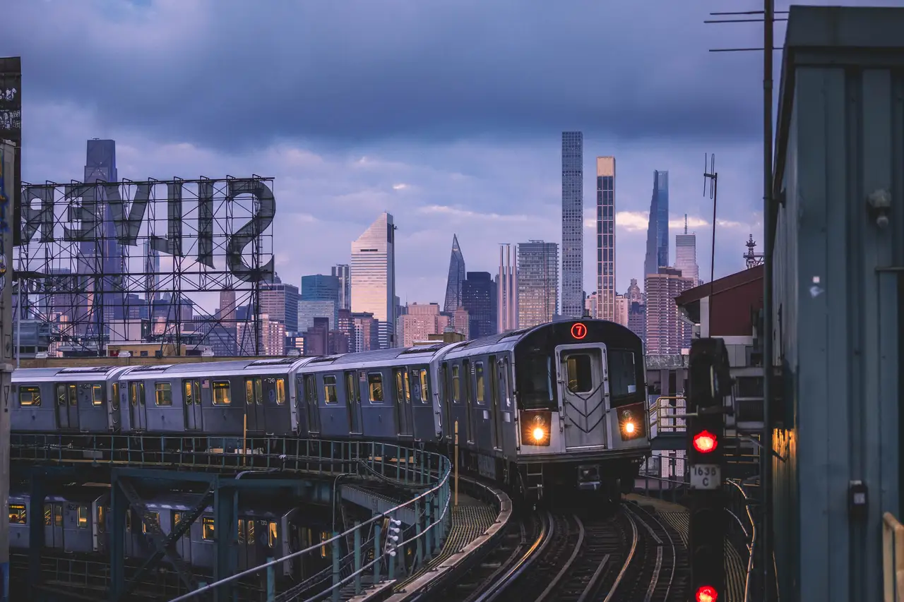 Fine-art photograph, “New York Subway Train at Blue Hour - _FIV9108.JPG,” from the New York City collection.