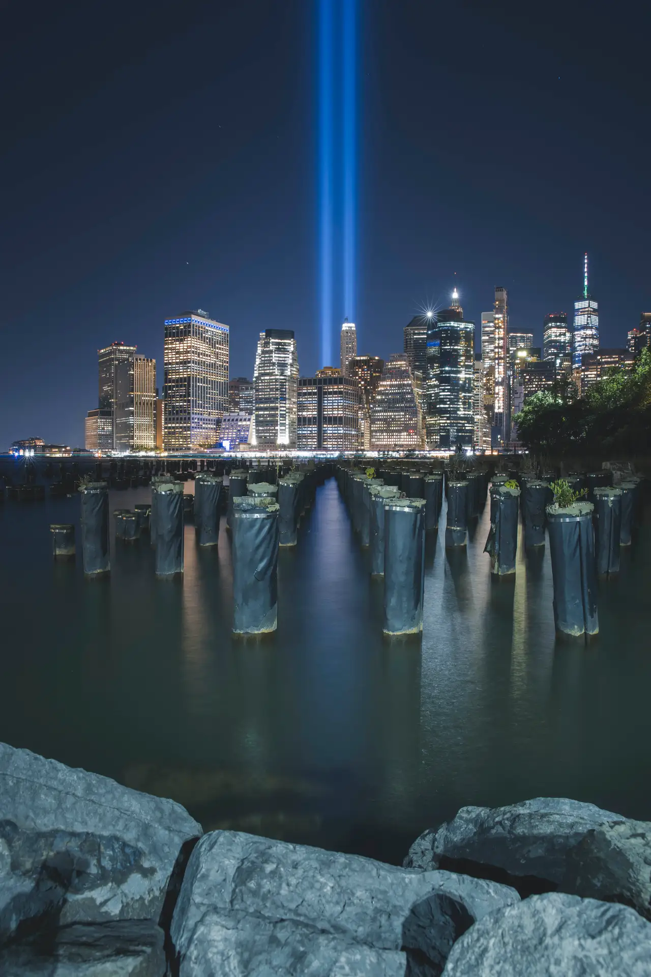 Fine-art photograph, “9/11 Tribute Lights and Lower Manhattan Skyline - RFIV2873.JPG,” from the New York City collection.