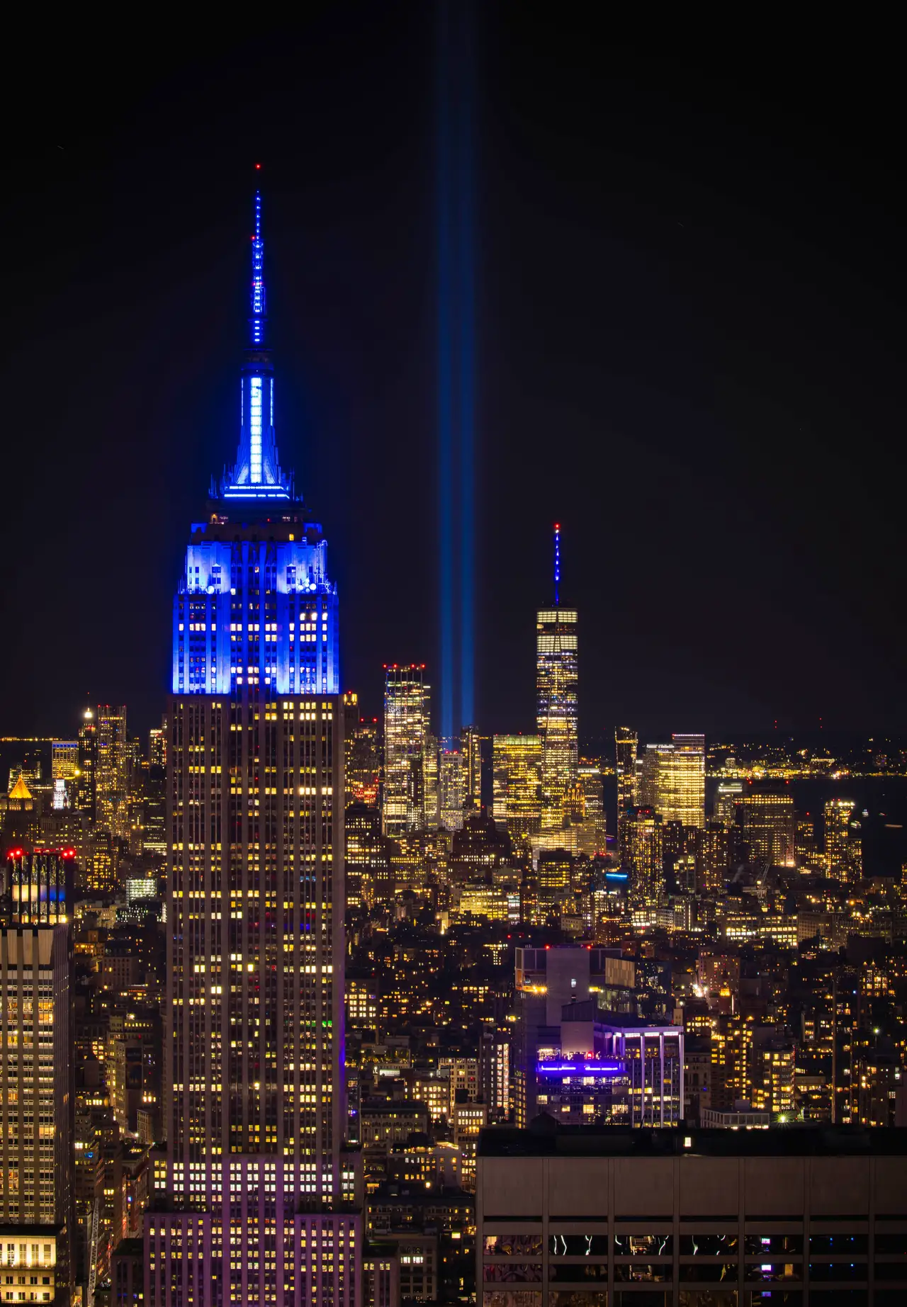 Fine-art photograph, “Empire State Building and 9/11 Tribute Lights - 9.11RFIV3308.JPG,” from the New York City collection.
