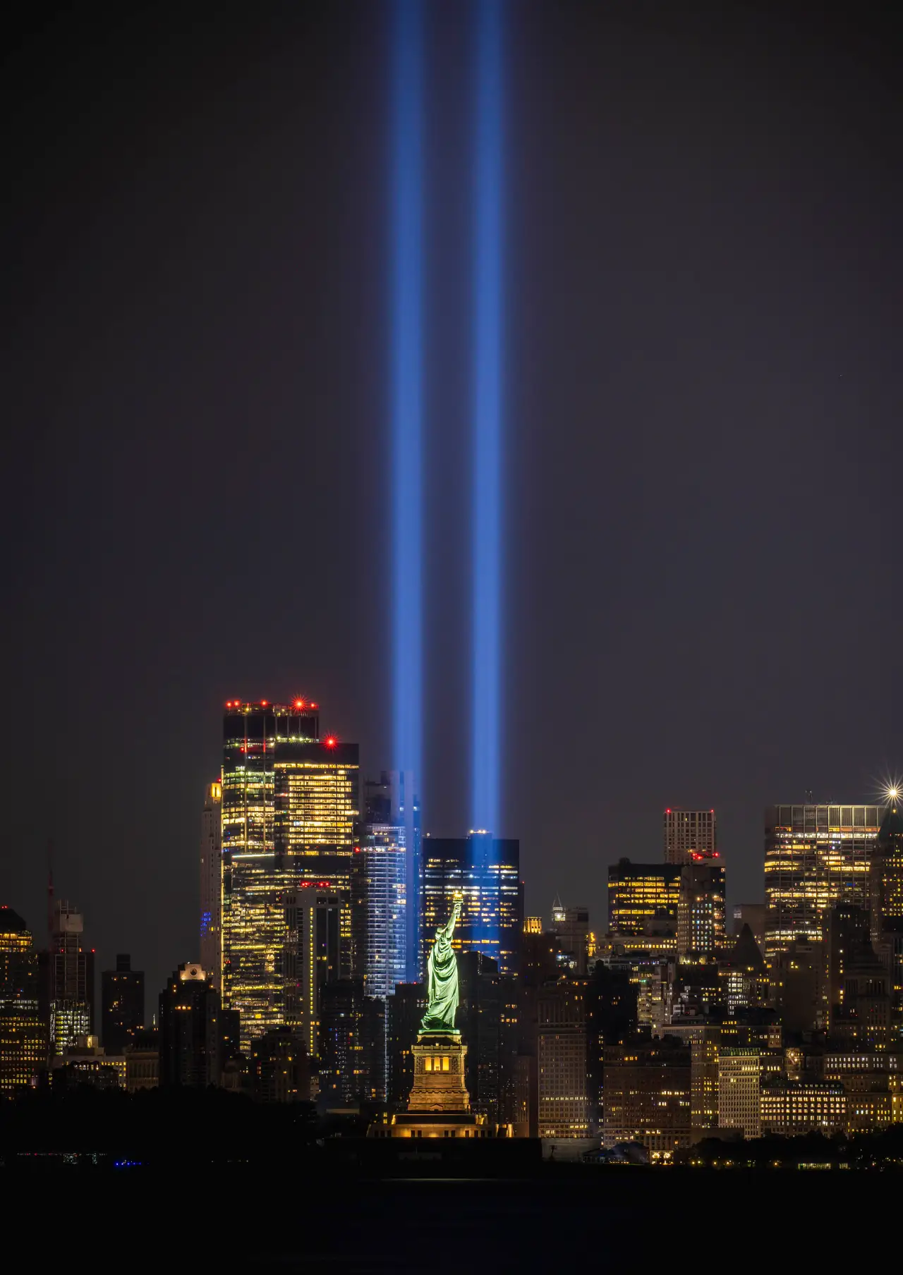 Fine-art photograph, “9/11 Tribute Lights Over Lower Manhattan, City Signal - 9.11 RFIV3442.JPG,” from the New York City collection.