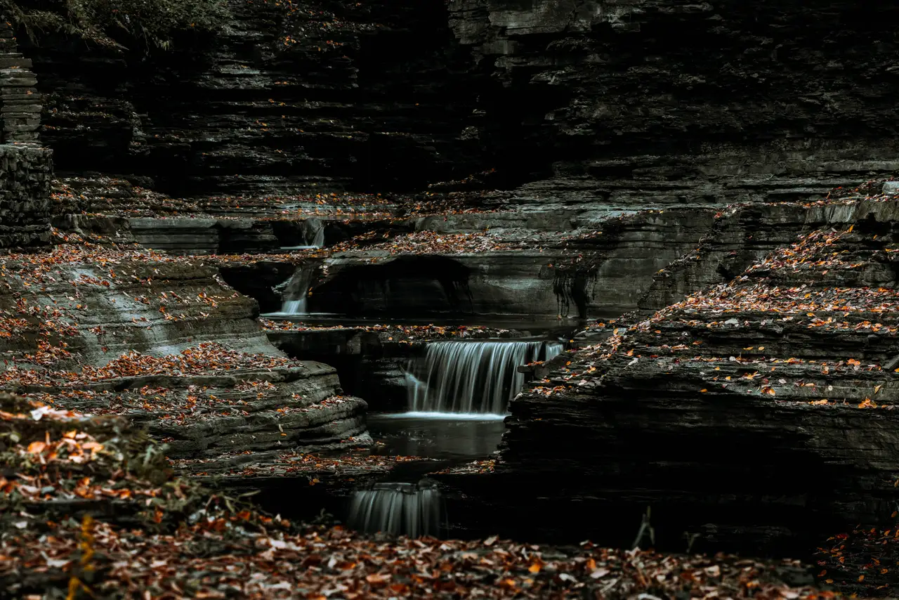 Fine-art photograph, “Watkins Glen Waterfall Beneath the Rock Shelf - 5M2A0166.JPG,” from the New York State - Watkins Glen collection.