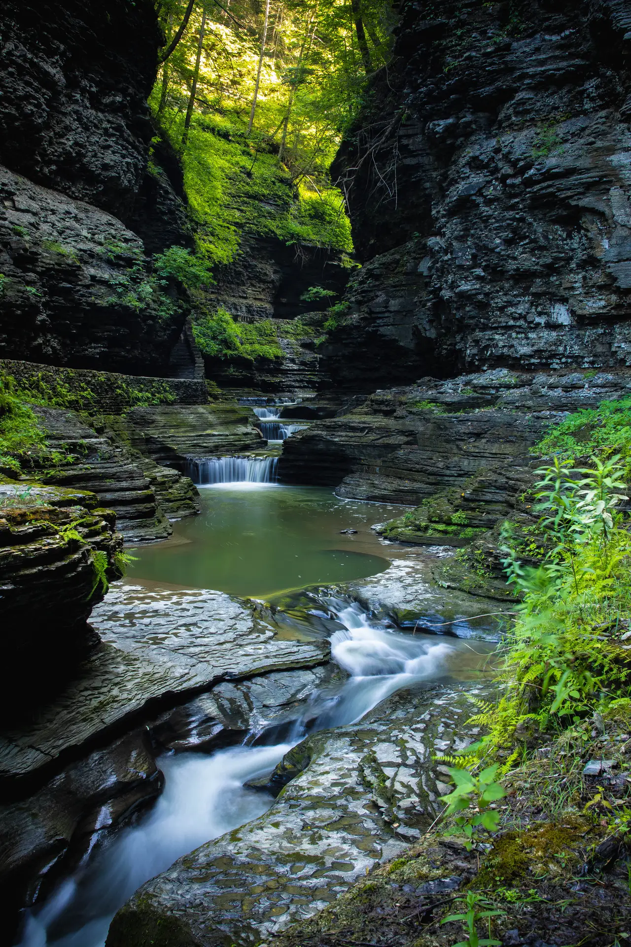 Fine-art photograph, “Watkins Glen Stream Between Layered Rock - _FIV5827.JPG,” from the New York State - Watkins Glen collection.
