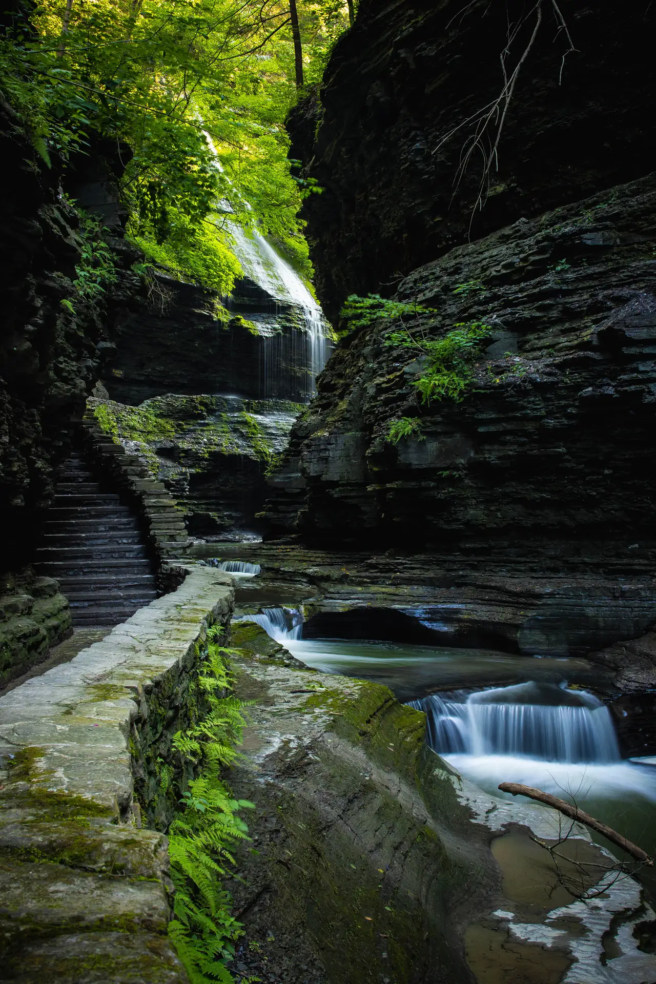 Fine-art photograph, “Watkins Glen Waterfall Beside Stone Steps - _FIV5828.JPG,” from the New York State - Watkins Glen collection.