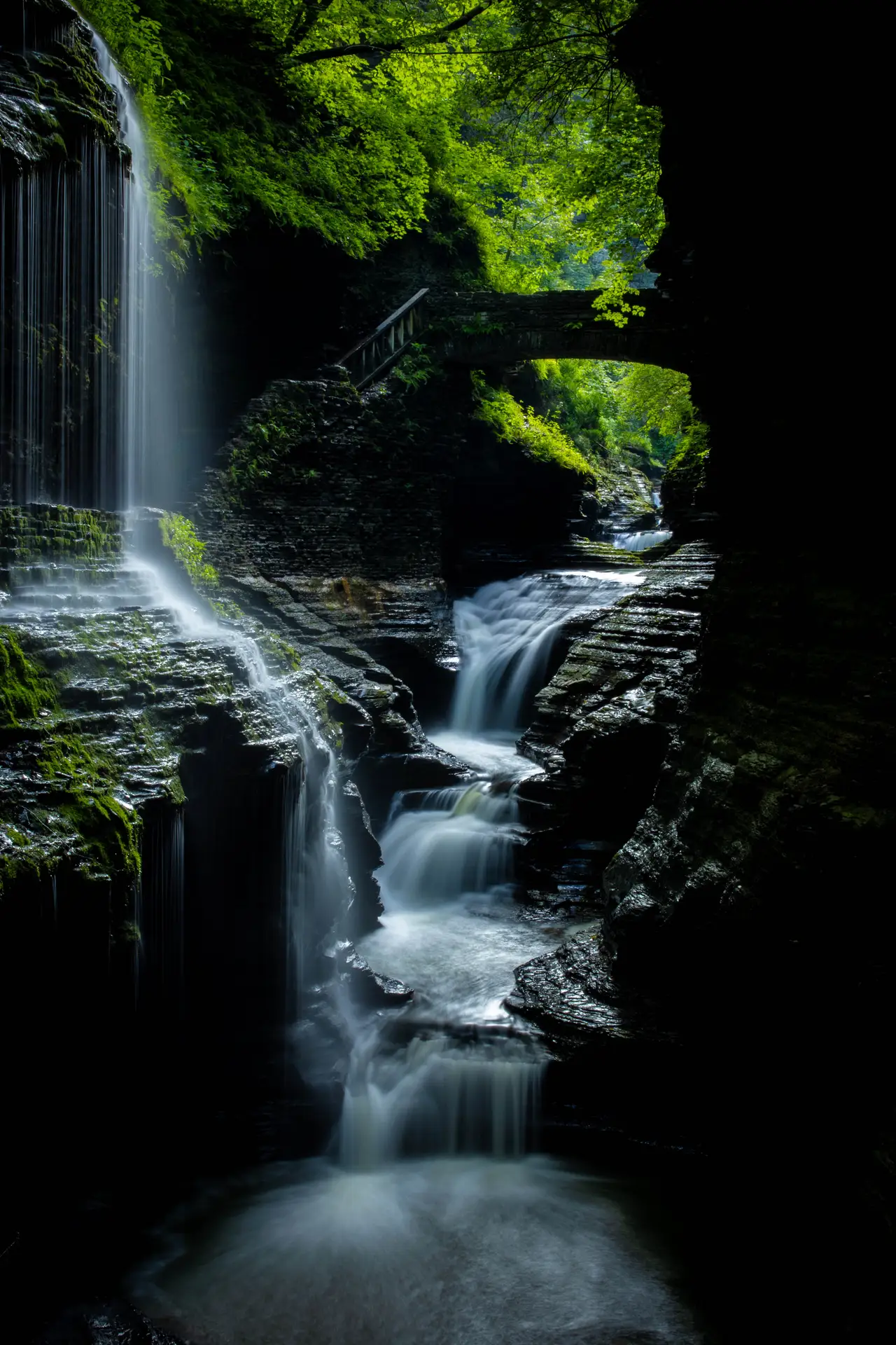 Fine-art photograph, “Watkins Glen Twin Cascades in the Gorge - _FIV5841.JPG,” from the New York State - Watkins Glen collection.