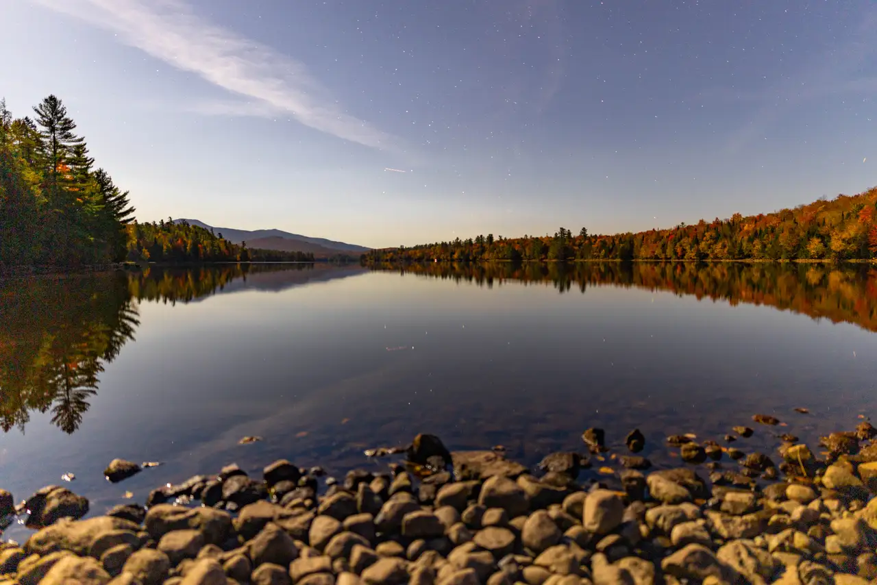 Fine-art photograph, “Adirondack Lake and Autumn Shoreline - 5M2A0271.JPG,” from the New York State collection.
