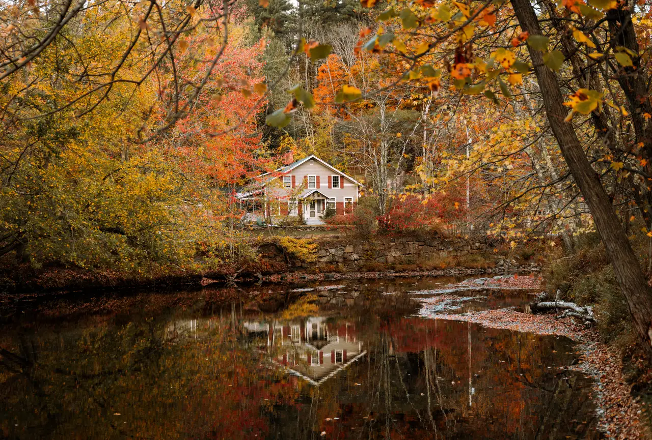 Fine-art photograph, “Adirondack House and Autumn Reflections - 5M2A0518.JPG,” from the New York State collection.