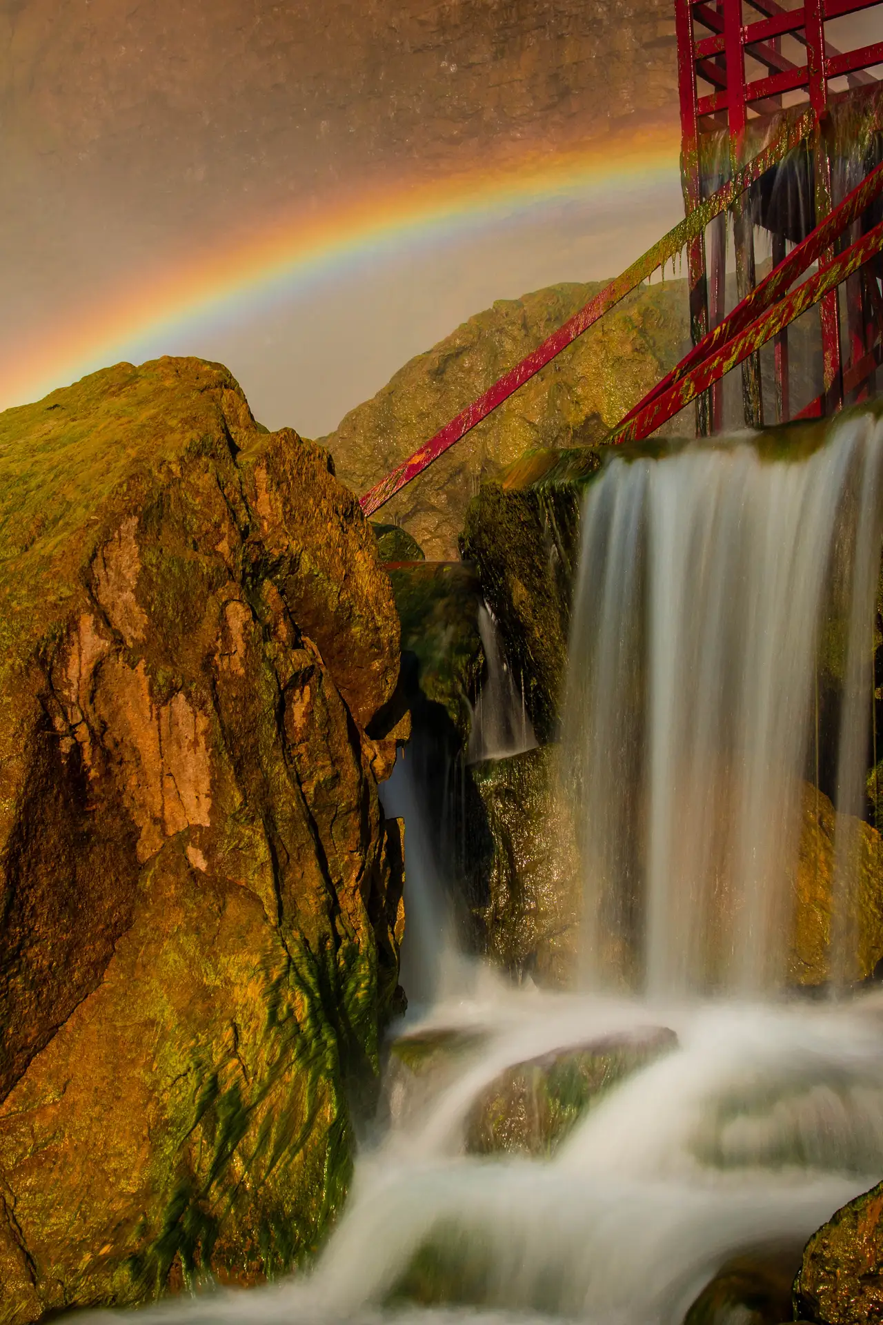 Fine-art photograph, “Niagara Falls Red Railing and Waterfall - _FIV5522.JPG,” from the New York State collection.