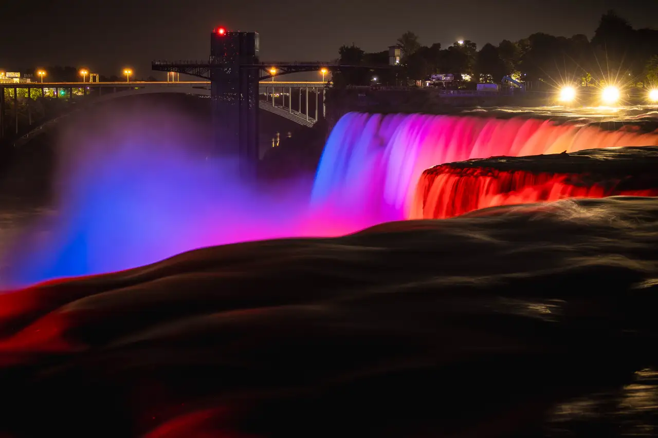 Fine-art photograph, “Niagara Falls in Red and Blue Light - _FIV5686.JPG,” from the New York State collection.
