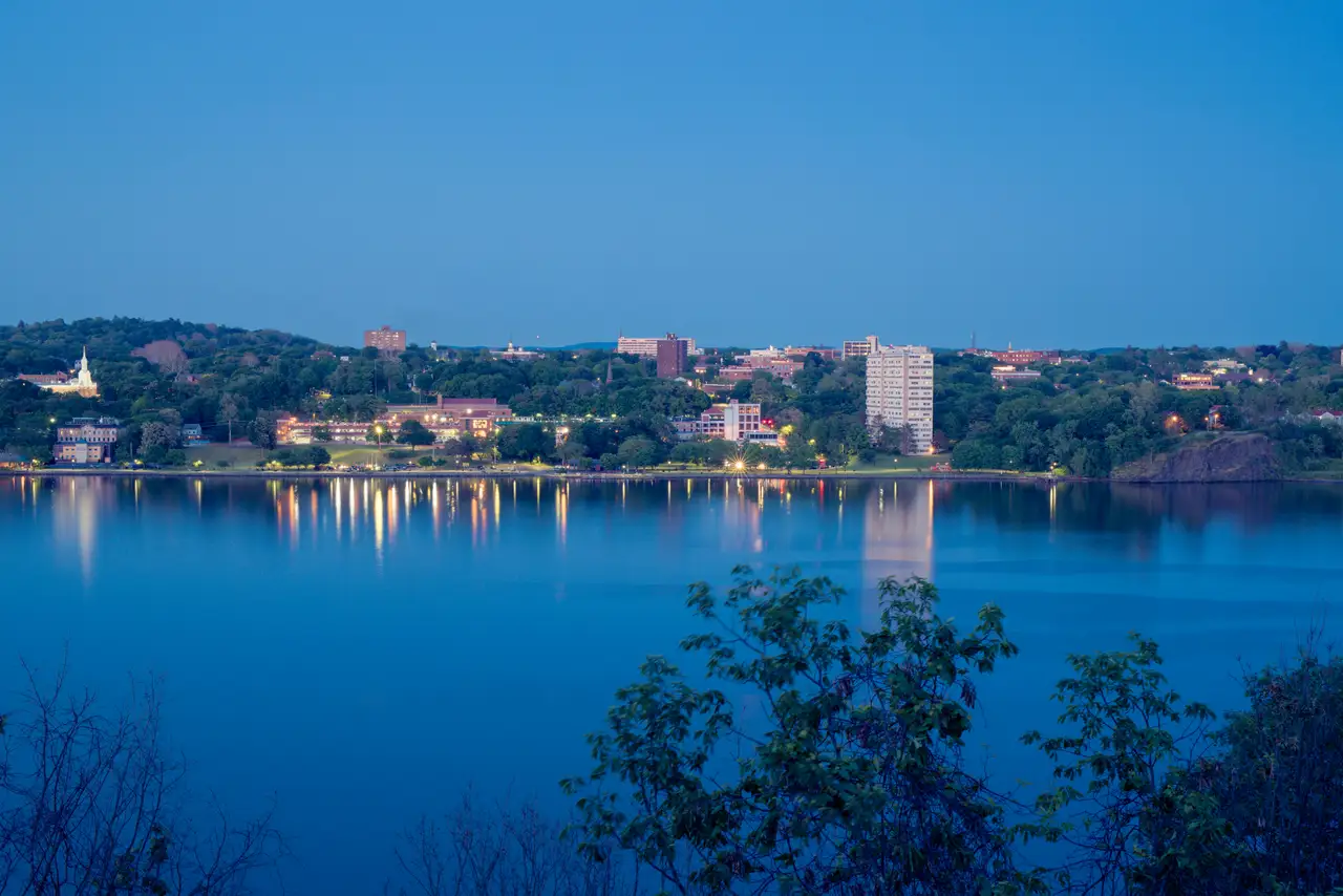 Fine-art photograph, “Poughkeepsie Waterfront at Blue Hour - RFIV8790.JPG,” from the New York State collection.