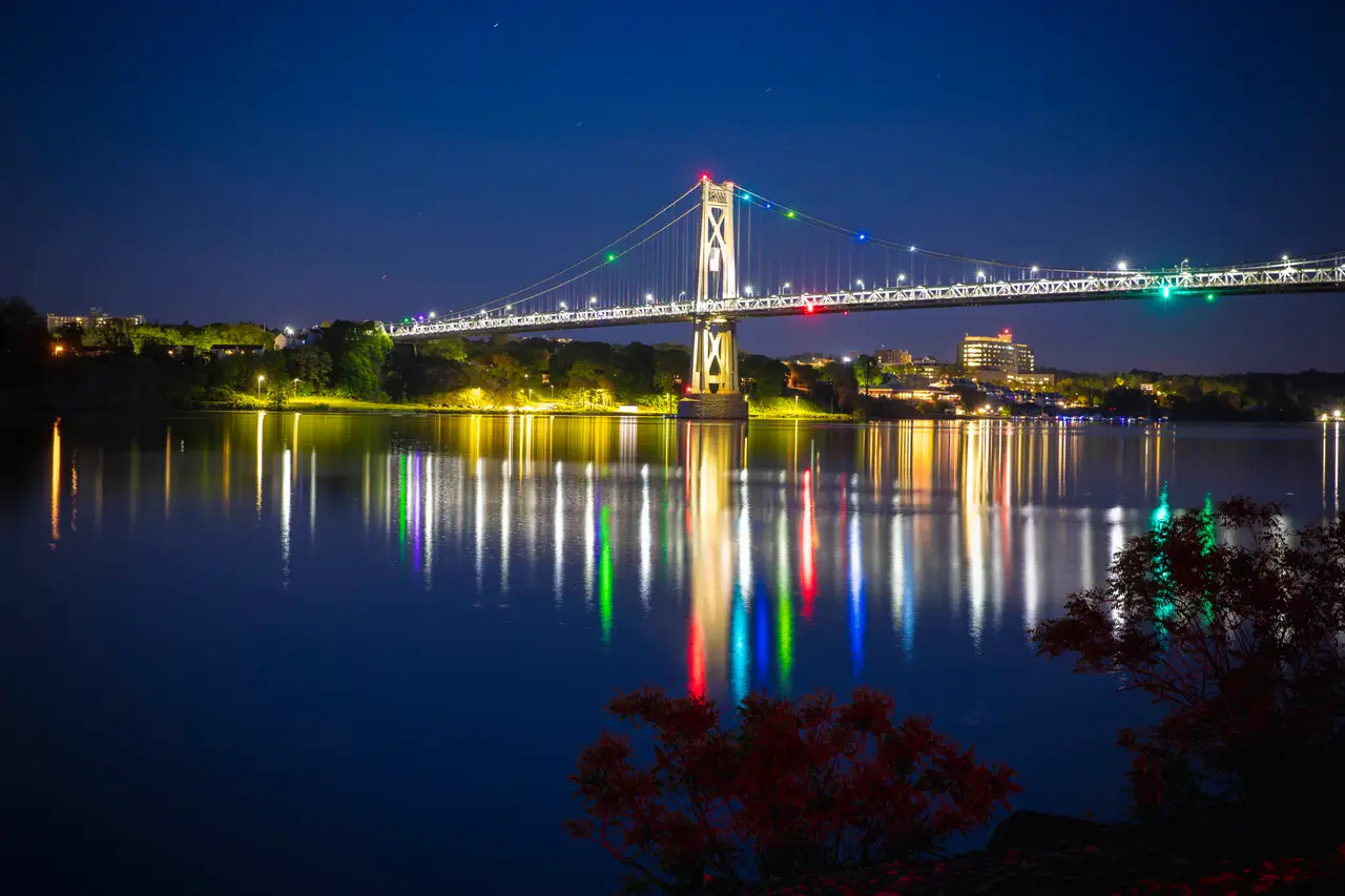 Fine-art photograph, “Poughkeepsie Mid-Hudson Bridge at Night - RFIV8807.JPG,” from the New York State collection.