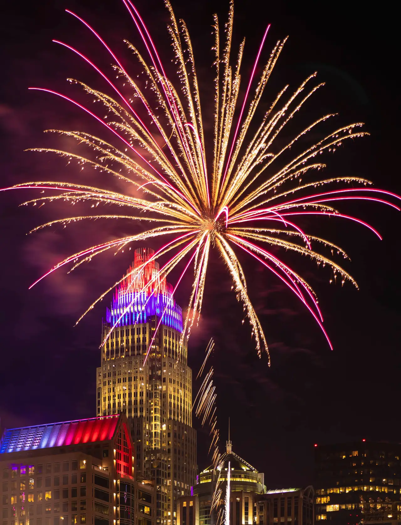 Fine-art photograph, “Charlotte Fireworks Over the Bank of America Tower - 5DM45880.JPG,” from the North Carolina - Charlotte collection.