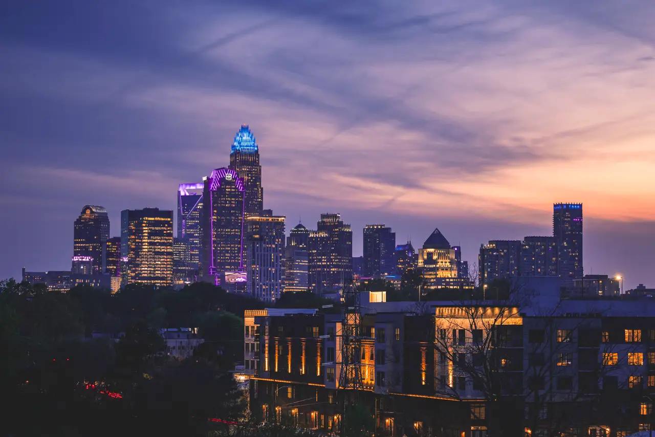 Fine-art photograph, “Charlotte Skyline and Light Trails, City Signal - _FIV9418.JPG,” from the North Carolina - Charlotte collection.