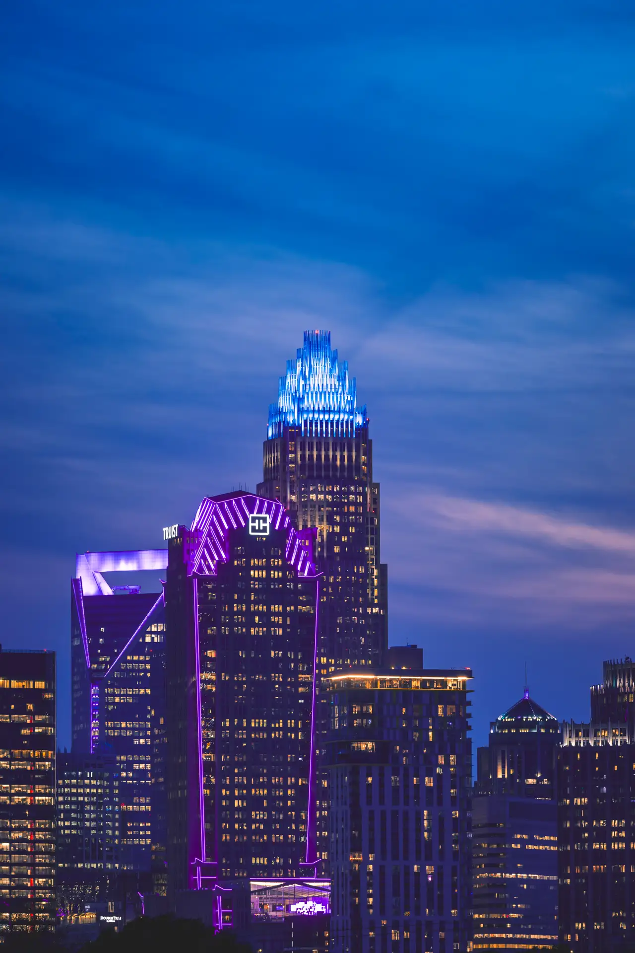 Fine-art photograph, “Charlotte Skyline and Light Trails, Last Train Home - _FIV9430.JPG,” from the North Carolina - Charlotte collection.