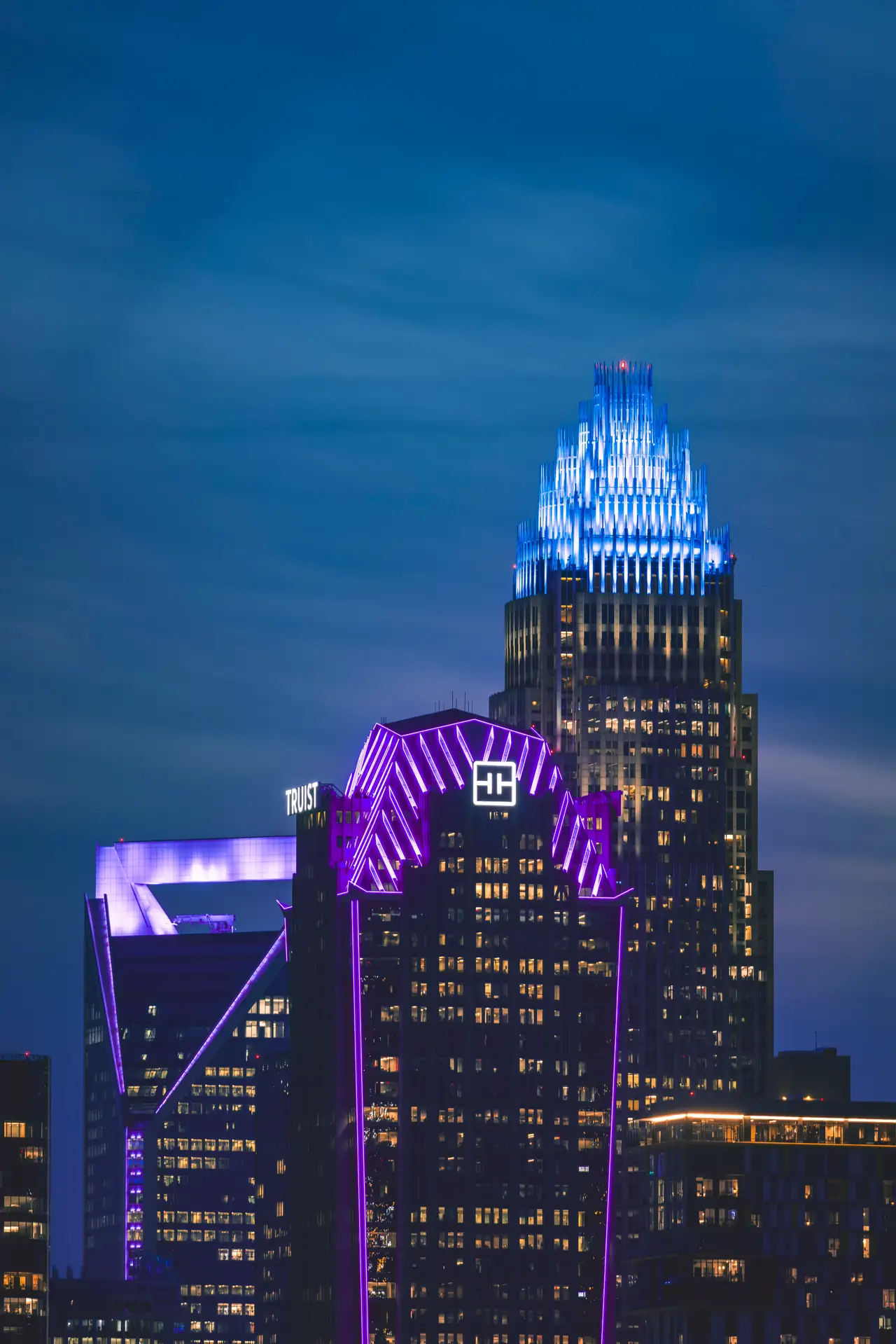 Fine-art photograph, “Charlotte Skyline and Light Trails, After the Rush - _FIV9442.JPG,” from the North Carolina - Charlotte collection.