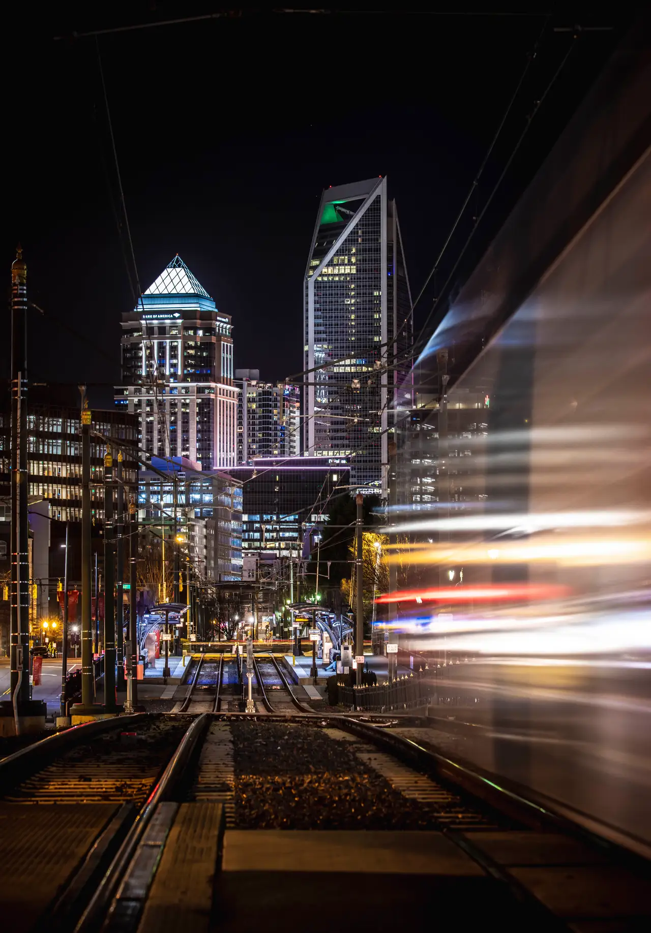 Fine-art photograph, “Charlotte Light Rail and Uptown Light Trails, Harbor Light - RFIV4321.JPG,” from the North Carolina - Charlotte collection.