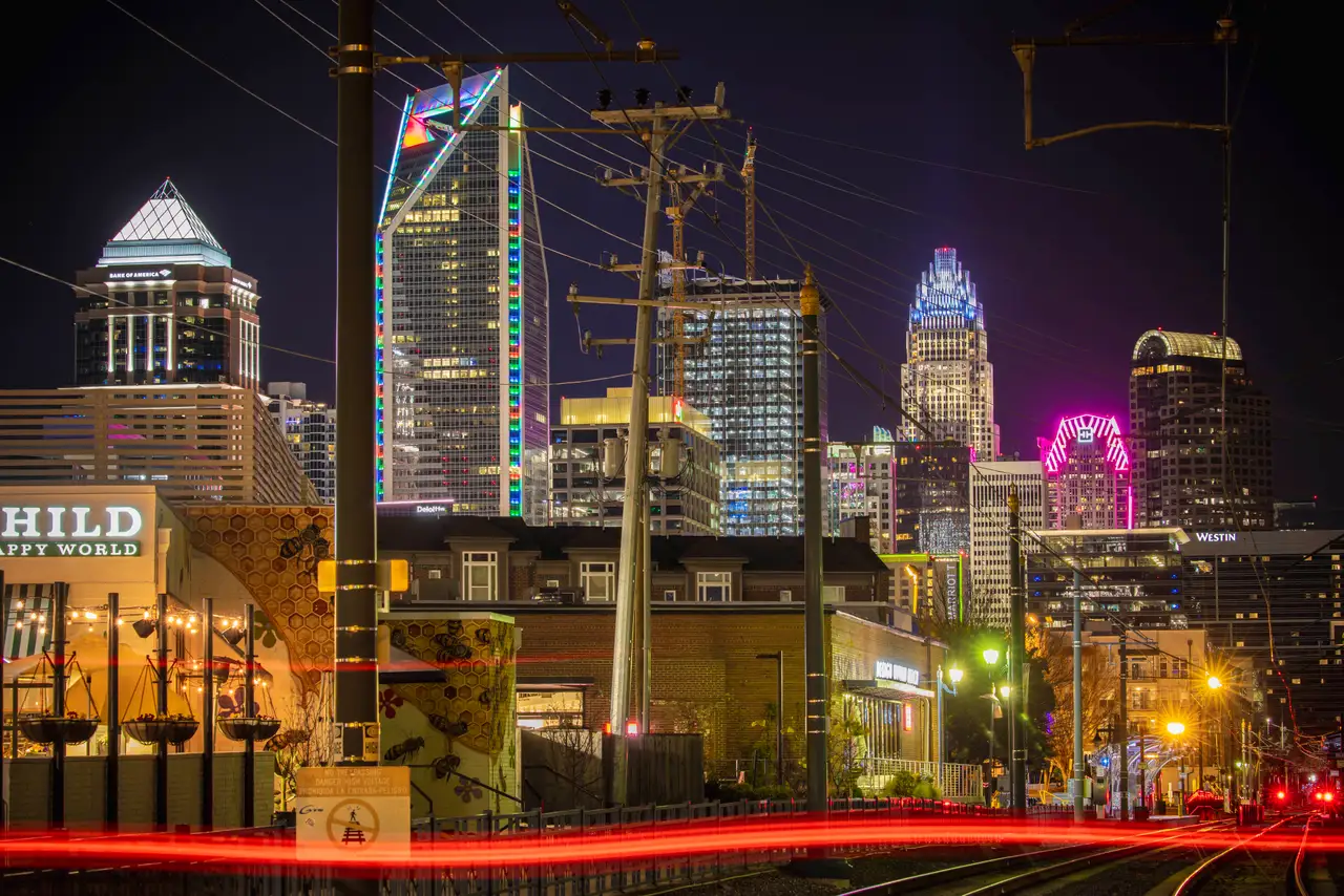 Fine-art photograph, “Charlotte Light Rail and Uptown Skyline - RFIV4327.JPG,” from the North Carolina - Charlotte collection.