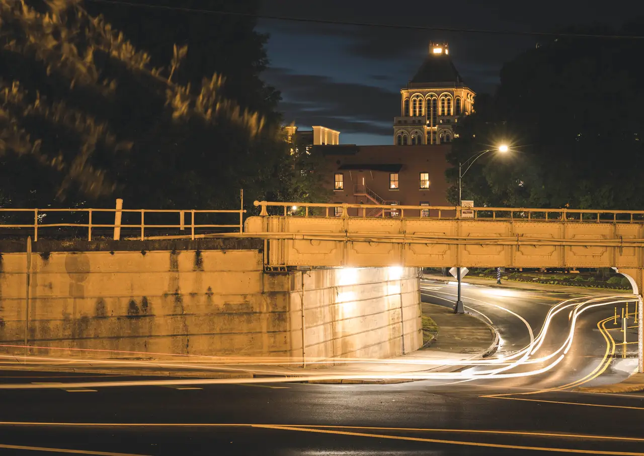Fine-art photograph, “Greensboro Night Light Trails, Coastal Stillness - 5DM42225.JPG,” from the North Carolina collection.