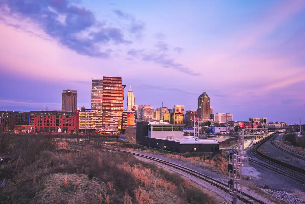 Fine-art photograph, “Raleigh Skyline at Blue Hour, Blue Silence - RFIV5958.JPG,” from the North Carolina collection.