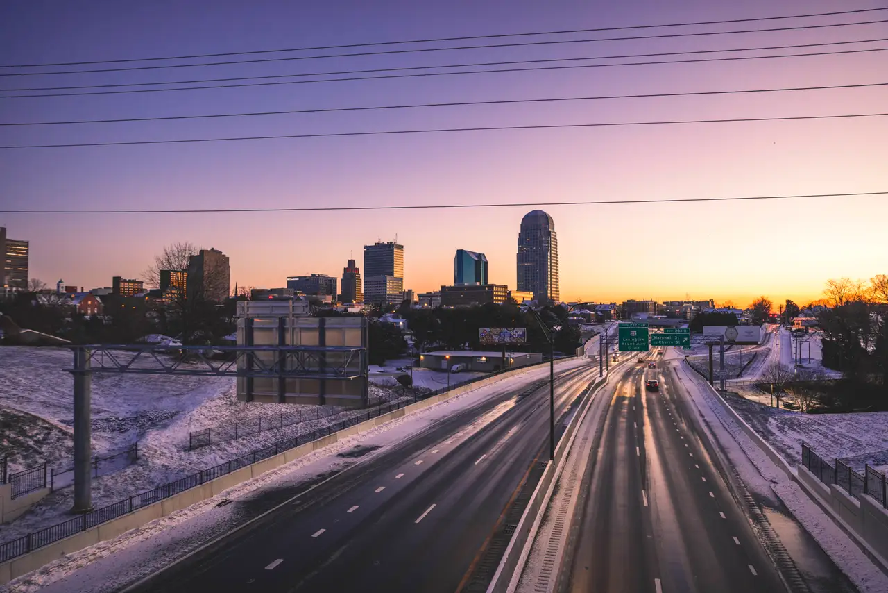 Fine-art photograph, “Winston-Salem Skyline at Blue Hour, Last Warmth - RFIV4719.JPG,” from the North Carolina collection.