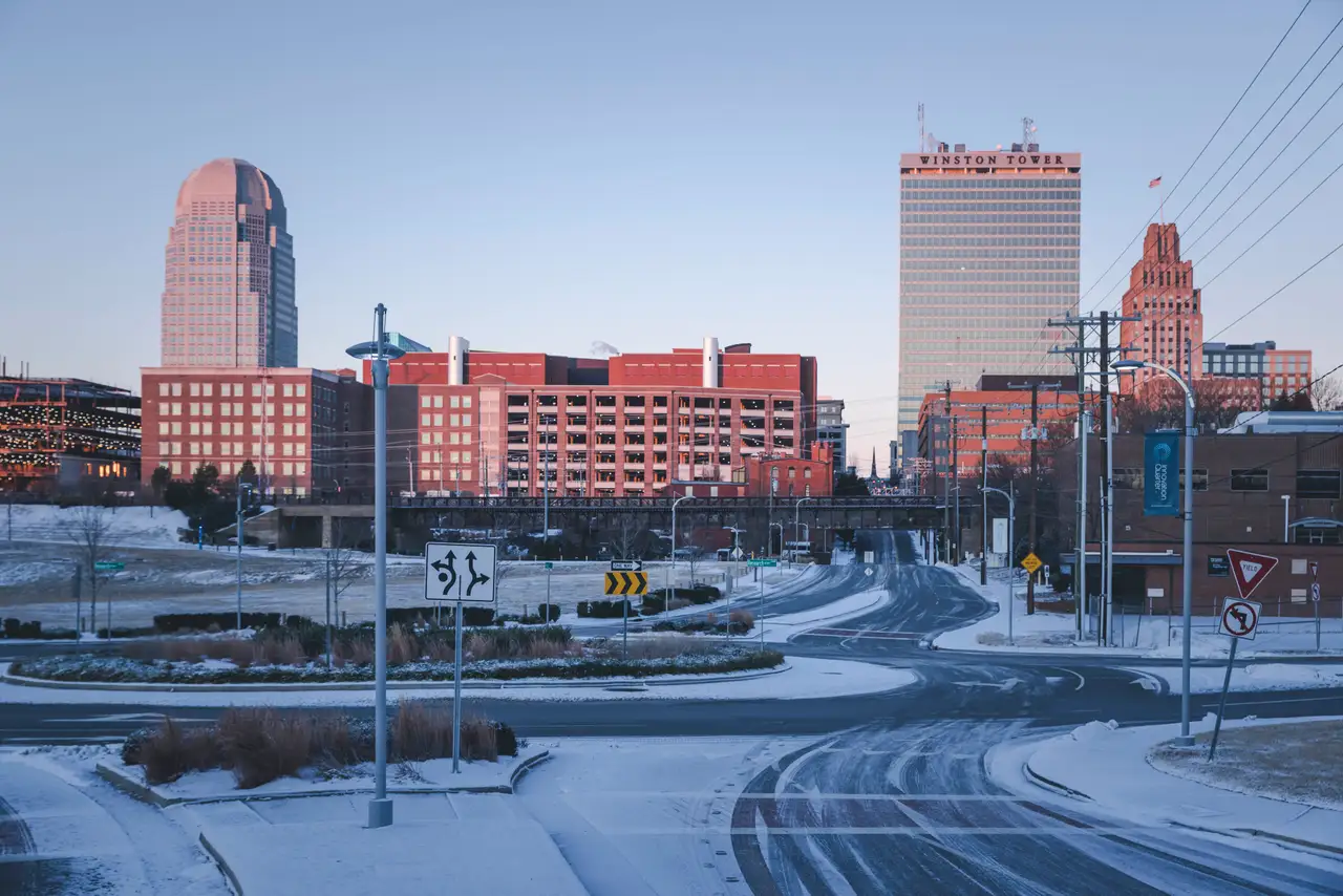 Fine-art photograph, “Winston-Salem Skyline in Winter, Morning Distance - RFIV4750.JPG,” from the North Carolina collection.