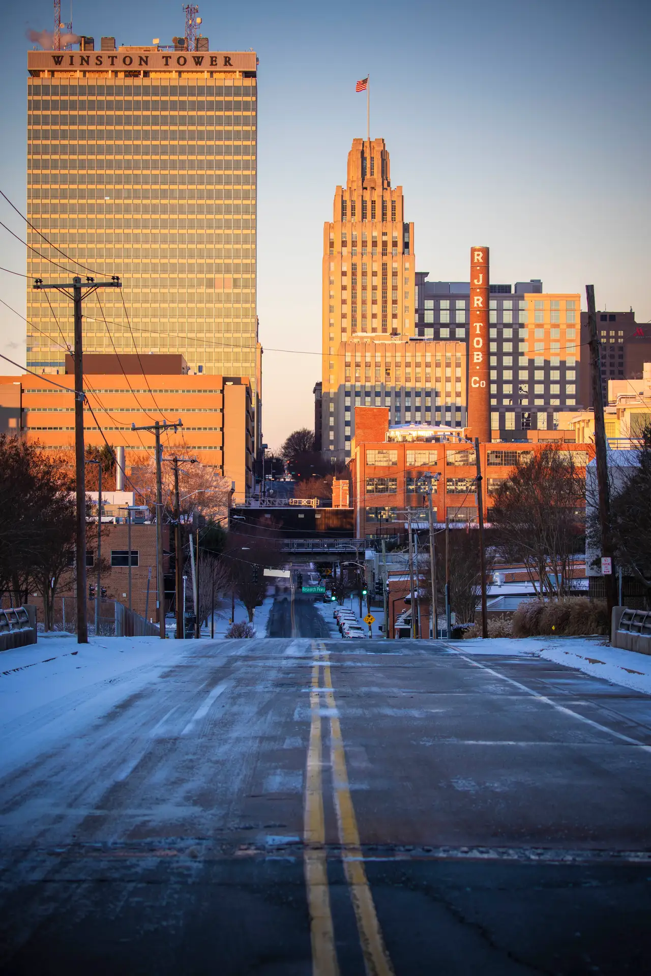 Fine-art photograph, “Winston-Salem Skyline in Winter, Evening Current - RFIV4758.JPG,” from the North Carolina collection.