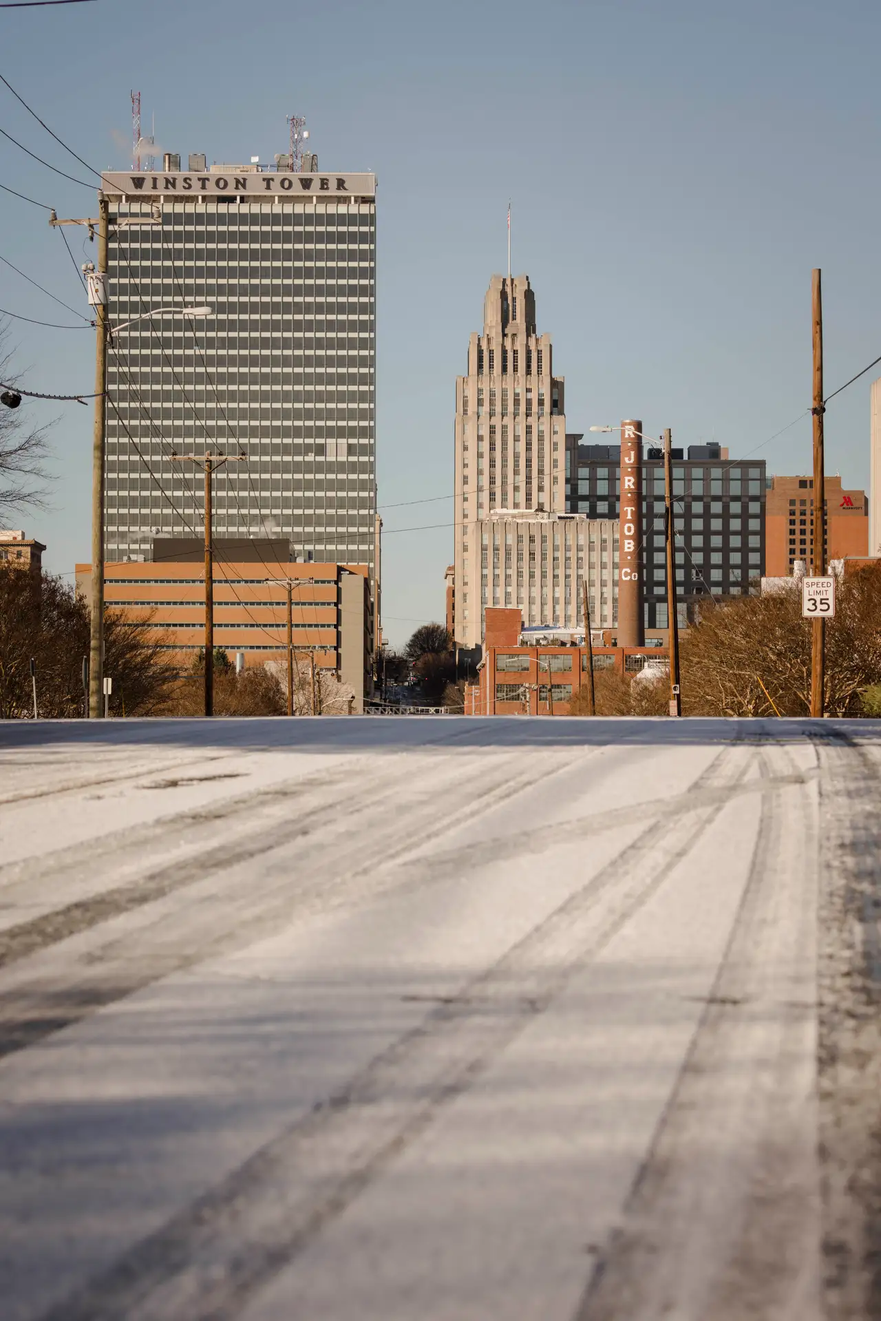 Fine-art photograph, “Winston-Salem Skyline in Winter, Last Warmth - RFIV4932.JPG,” from the North Carolina collection.