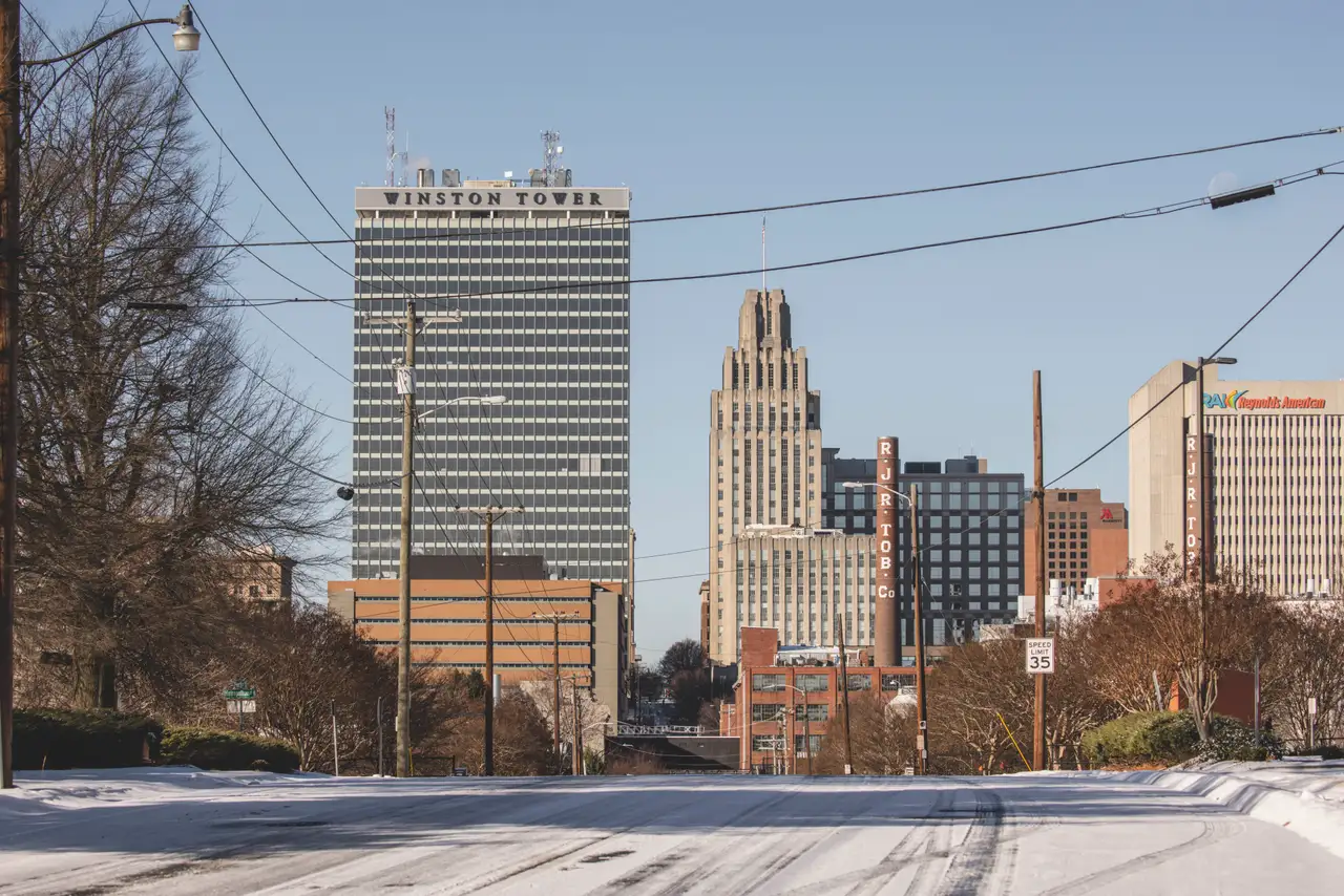 Fine-art photograph, “Winston-Salem Skyline in Winter, Coastal Stillness - RFIV4956.JPG,” from the North Carolina collection.