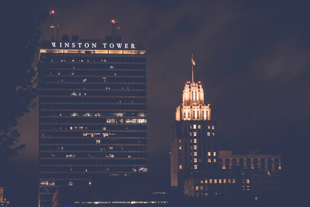 Fine-art photograph, “Winston Tower at Night - RFIV9685.JPG,” from the North Carolina collection.