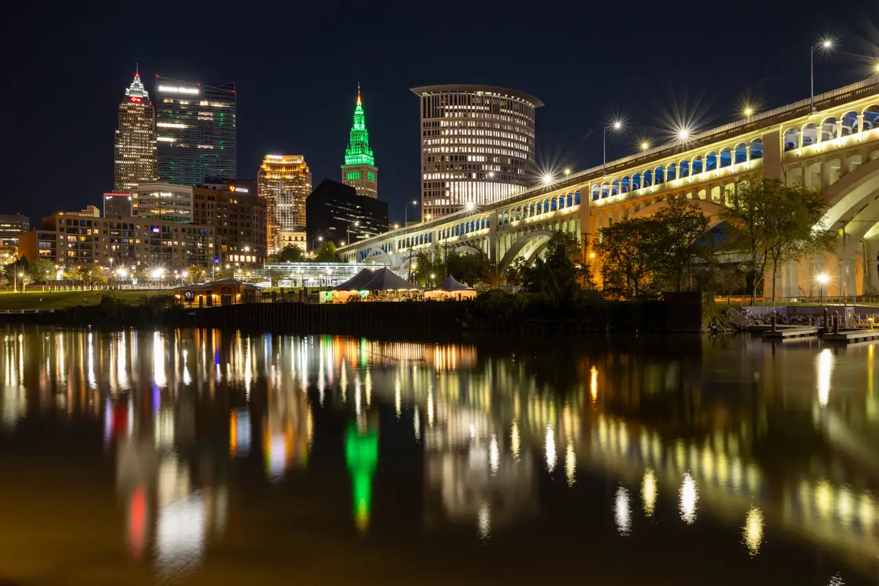 Fine-art photograph, “Cleveland Skyline and Bridge Lights - 5M2A1488.JPG,” from the Ohio collection.