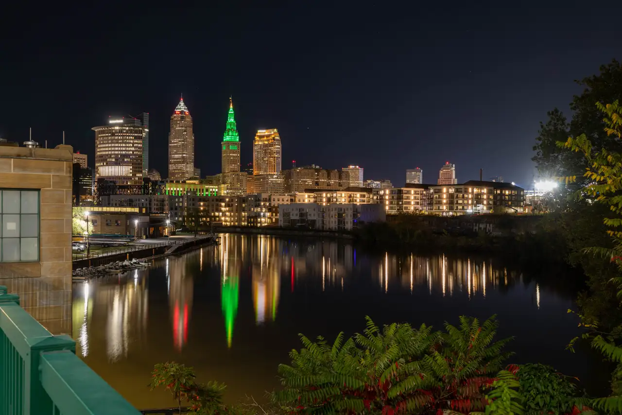 Fine-art photograph, “Cleveland Skyline Beyond the Riverbank - 5M2A1495.JPG,” from the Ohio collection.