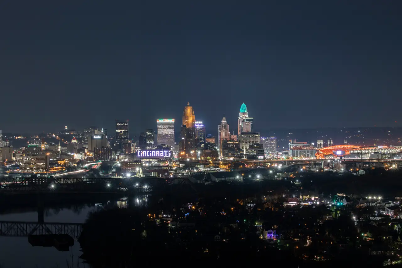Fine-art photograph, “Cincinnati Skyline and Stadium Lights from the Hills - 5DM41976.JPG,” from the Ohio collection.