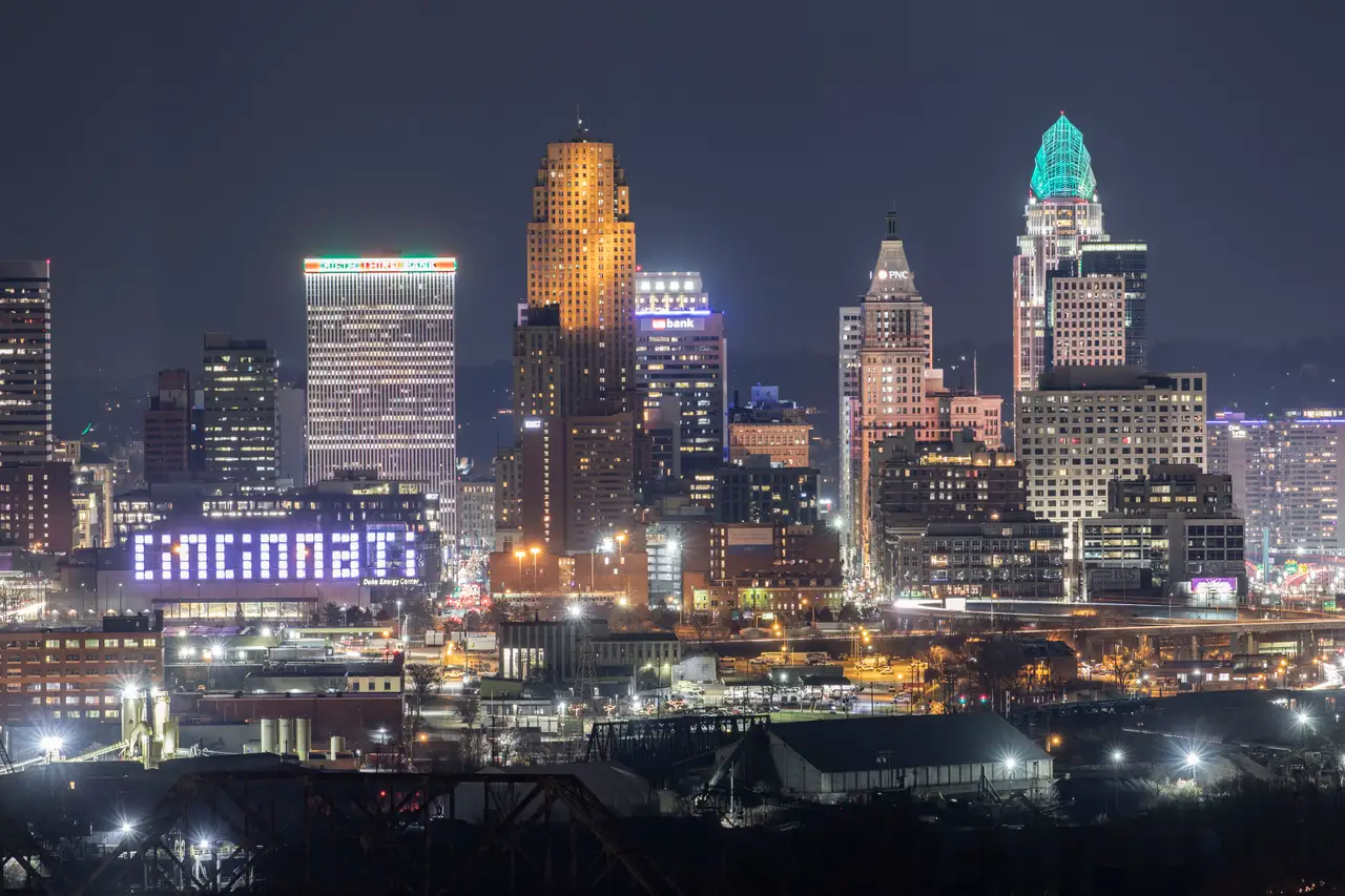 Fine-art photograph, “Cincinnati Great American Tower and Downtown Lights - 5DM41979.JPG,” from the Ohio collection.