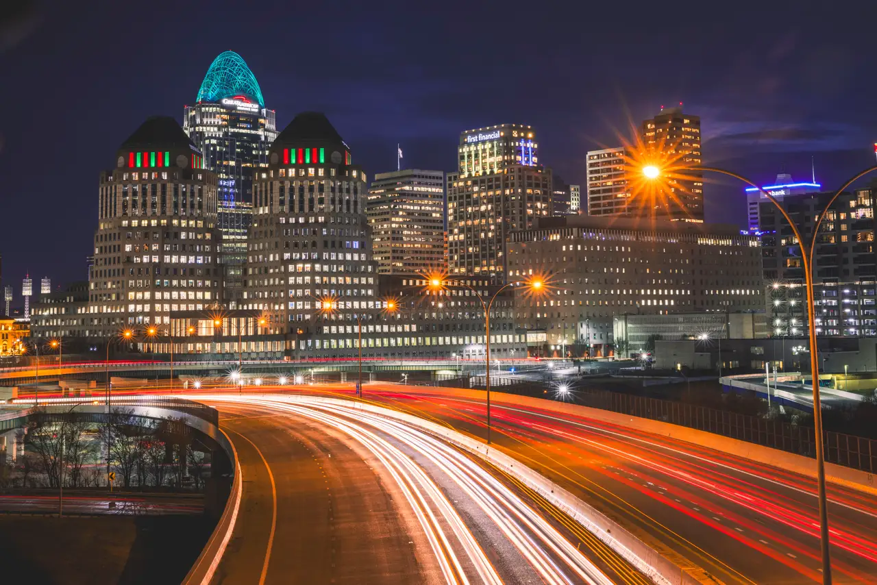 Fine-art photograph, “Cincinnati Skyline Light Trails, After the Rush - _FIV7693.JPG,” from the Ohio collection.