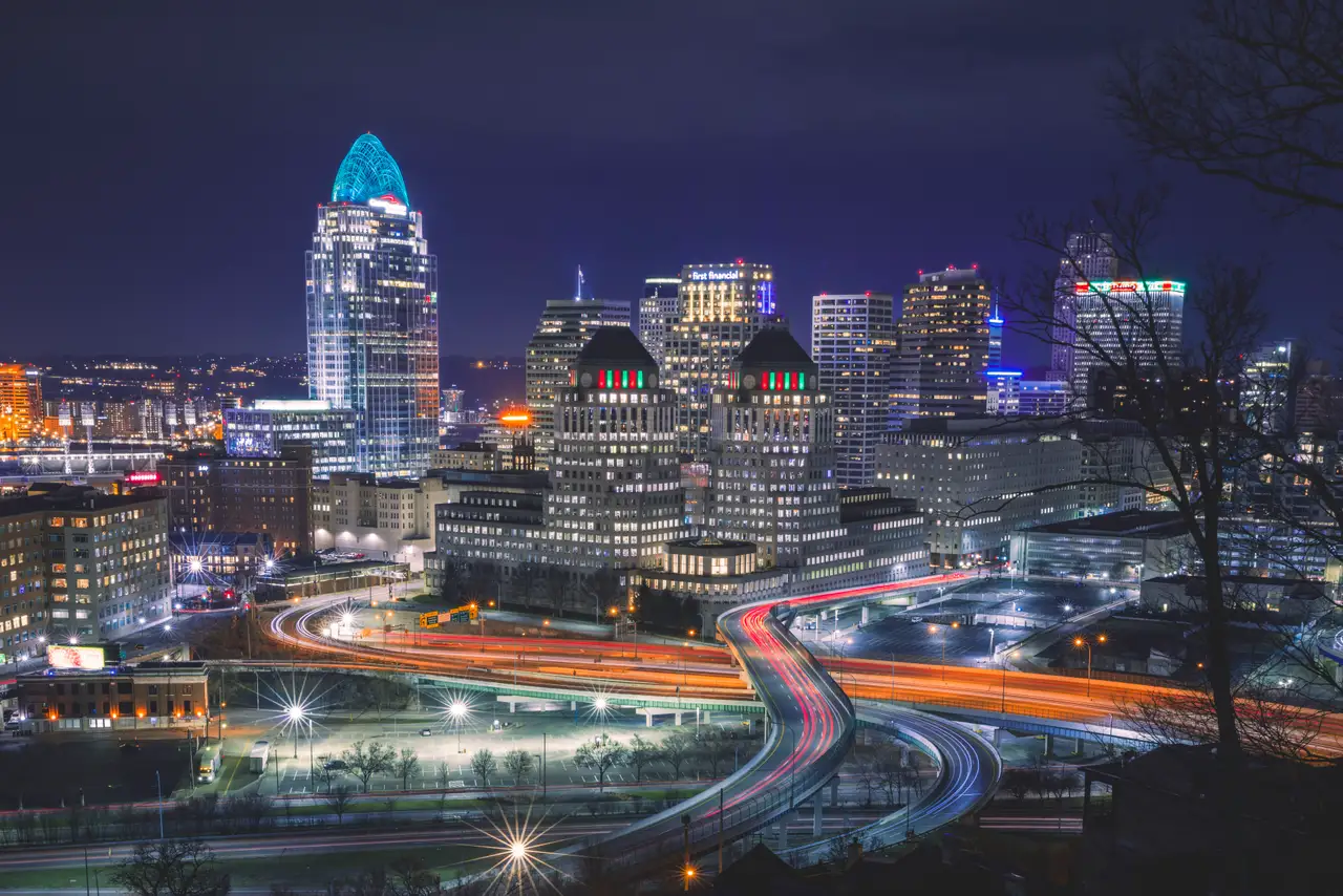 Fine-art photograph, “Cincinnati Skyline Light Trails, City Signal - _FIV7704.JPG,” from the Ohio collection.