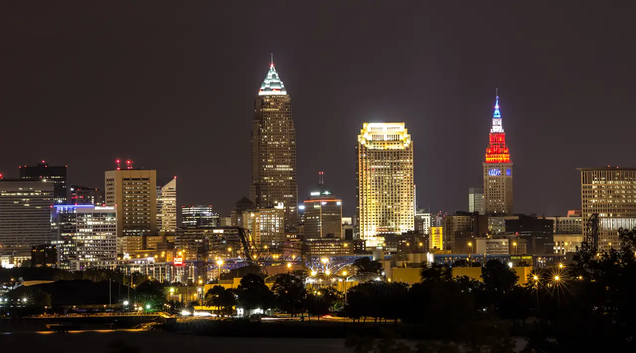 Fine-art photograph, “Cleveland Terminal Tower and Key Tower at Night - IMG_2951.JPG,” from the Ohio collection.