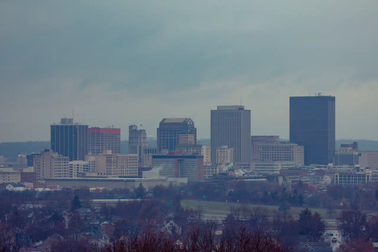 Fine-art photograph, “Dayton Skyline Beneath Storm Clouds - 5DM42049.JPG,” from the Ohio collection.