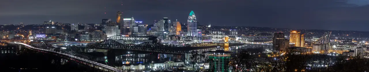 Fine-art photograph, “Cincinnati Skyline at Blue Hour Panorama - Cincinnati 5DM41990 Pano,” from the Panoramic collection.