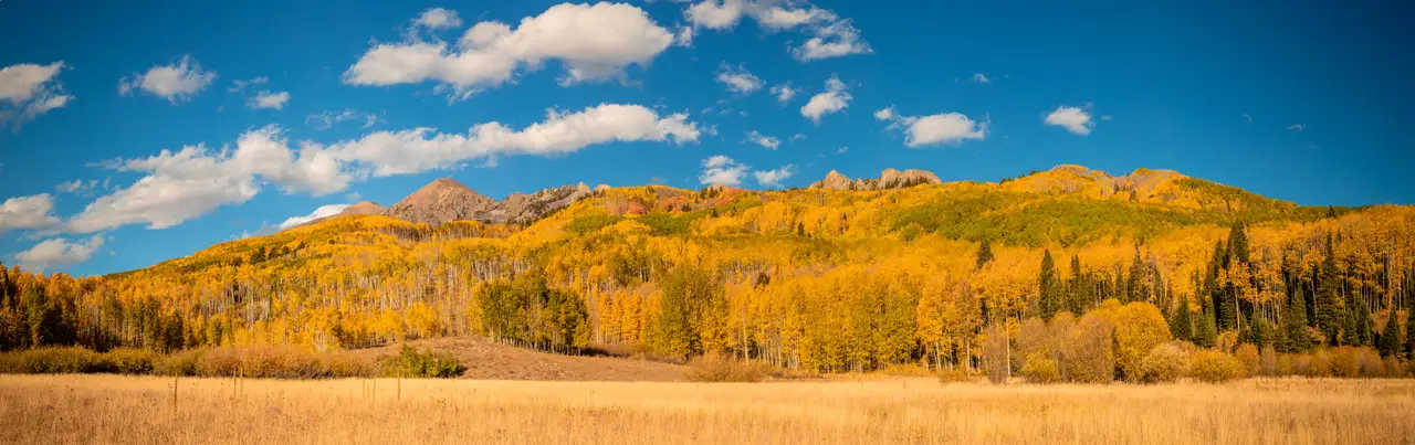Fine-art photograph, “Colorado Mountain Panorama in Autumn, Salt Air - Colorado Mountains 5DM45608 Pano,” from the Panoramic collection.
