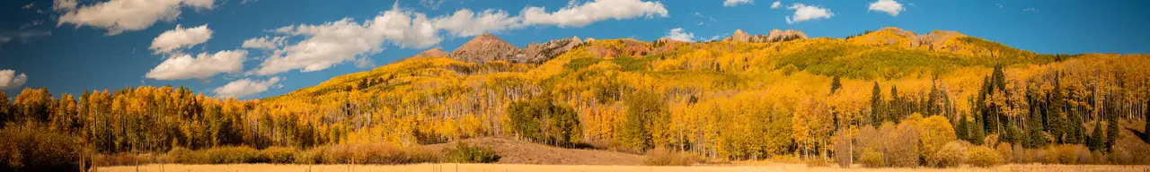 Fine-art photograph, “Colorado Mountain Panorama in Autumn, Last Warmth - Colorado Mountains 5DM45621 Pano,” from the Panoramic collection.