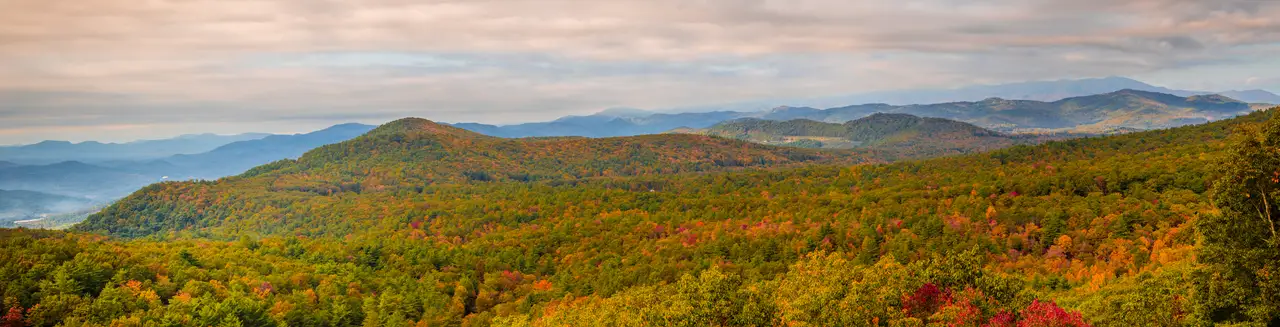 Fine-art photograph, “North Carolina Blue Ridge Mountain Panorama, First Color - NC Mountains RFIV6217 Pano,” from the Panoramic collection.
