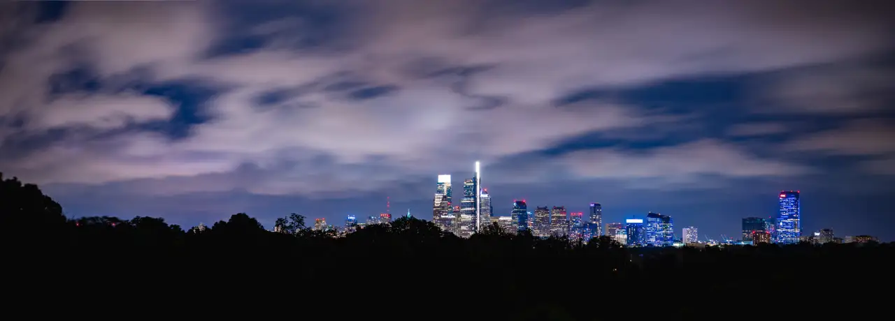 Fine-art photograph, “Philadelphia Skyline at Blue Hour Panorama - Philadelphia RFIV9781 Pano,” from the Panoramic collection.
