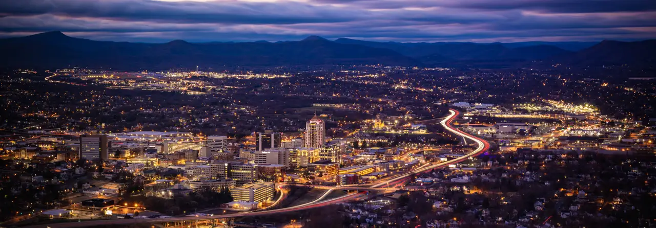 Fine-art photograph, “Roanoke Valley and Blue Ridge Light Trails Panorama - Roanoke VA RFIV5328 Pano,” from the Panoramic collection.